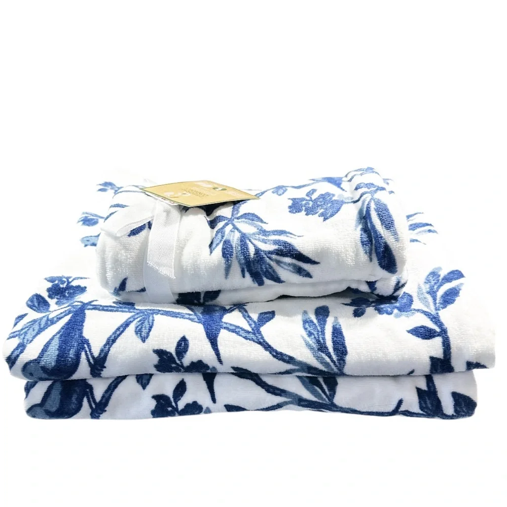NEW Deborah Connolly BLUE & WHITE FLORAL Bath Towel 4 pc Set